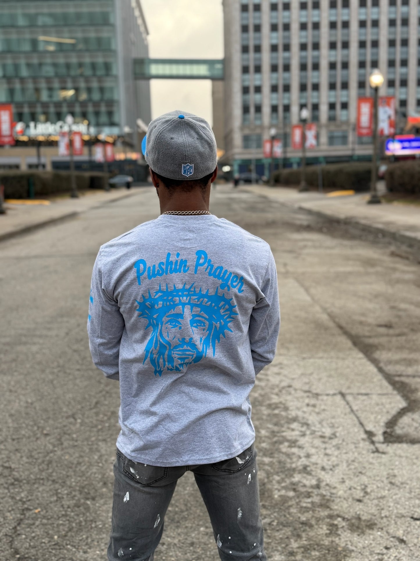 Detroit Pushin Prayer Long Sleeve Grey