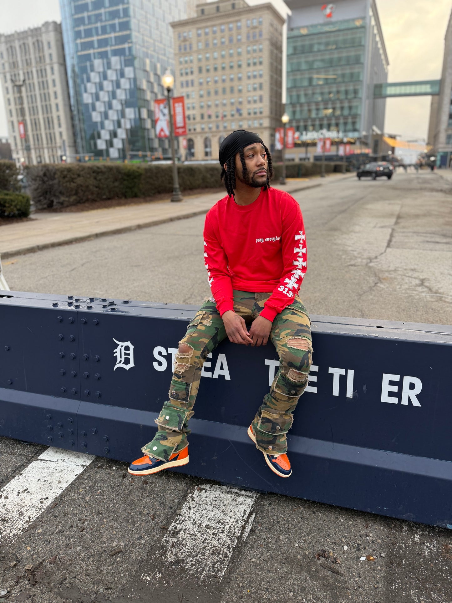 Detroit Pushin Prayer Long Sleeve Red