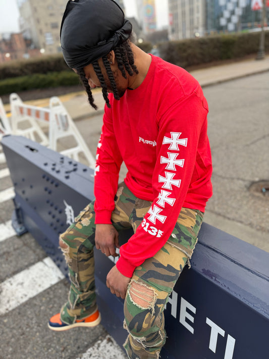 Detroit Pushin Prayer Long Sleeve Red