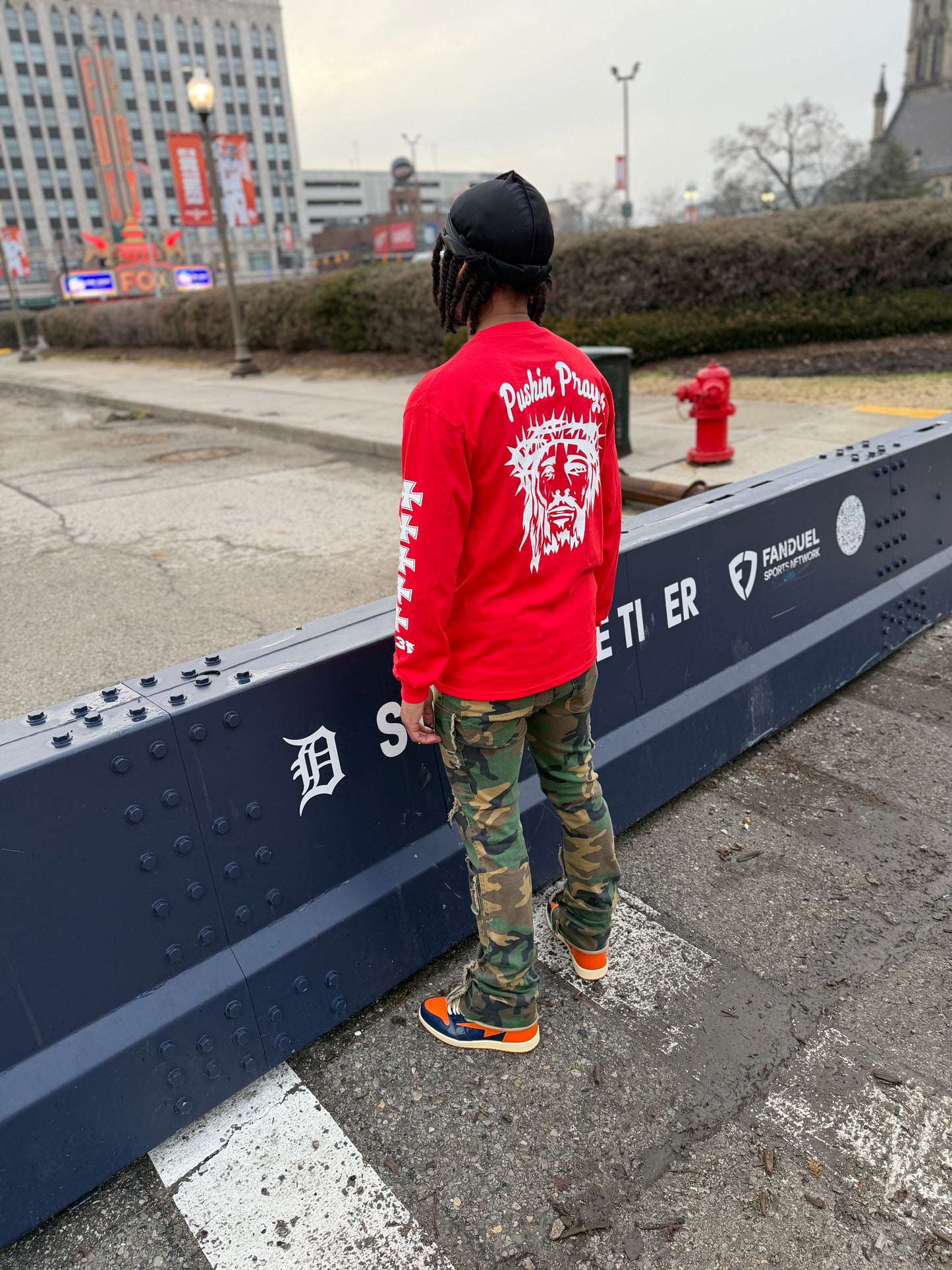 Detroit Pushin Prayer Long Sleeve Red