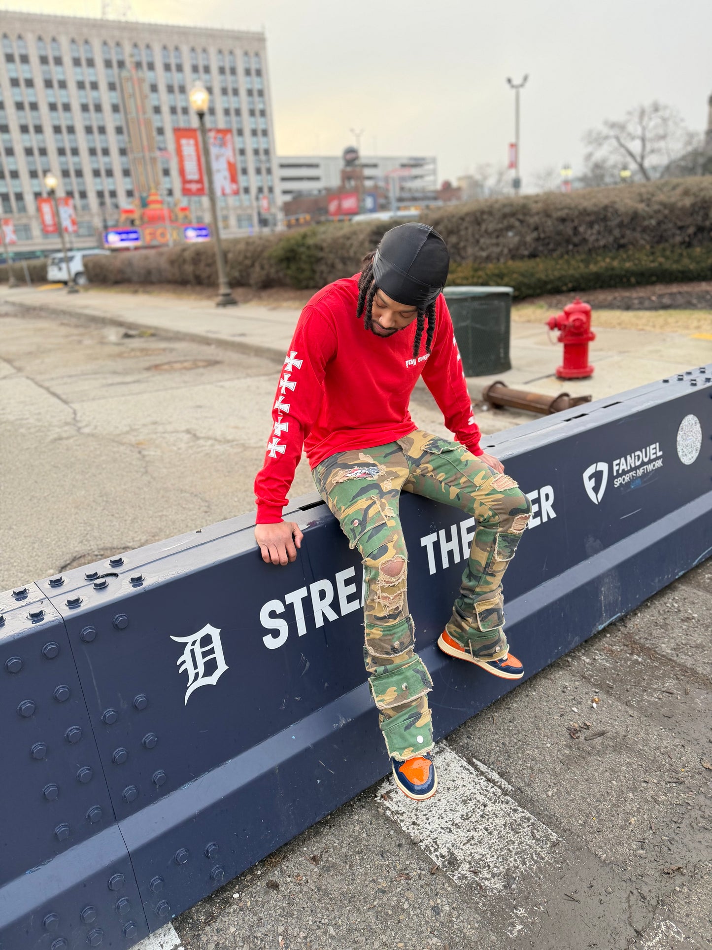 Detroit Pushin Prayer Long Sleeve Red