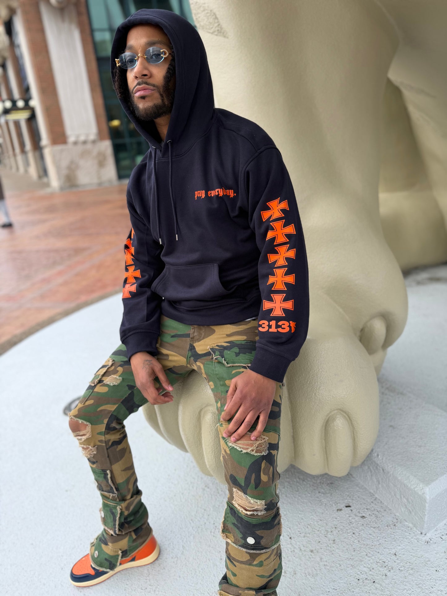 Detroit Pushin Prayer Hoodie Navy