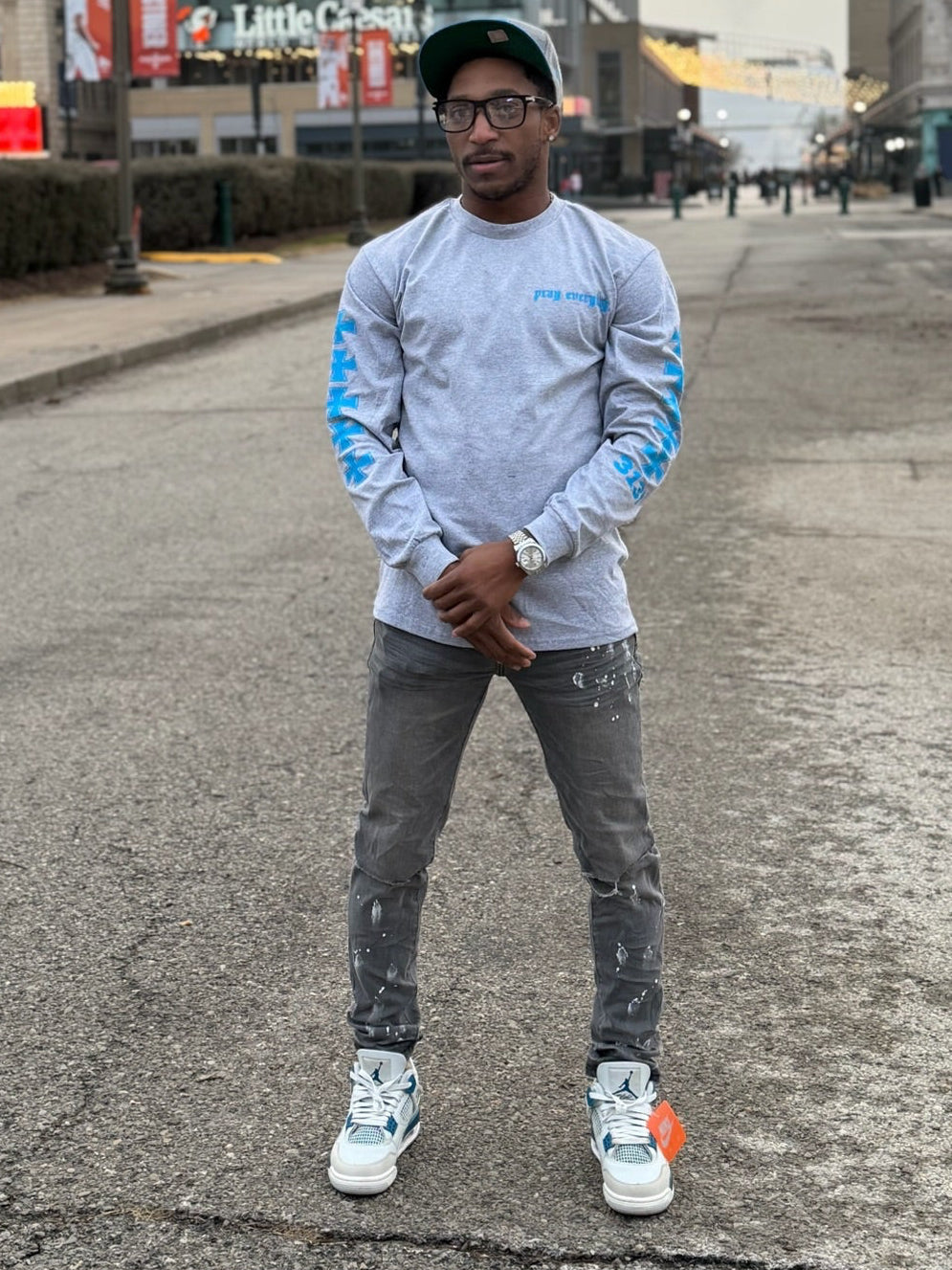 Detroit Pushin Prayer Long Sleeve Grey